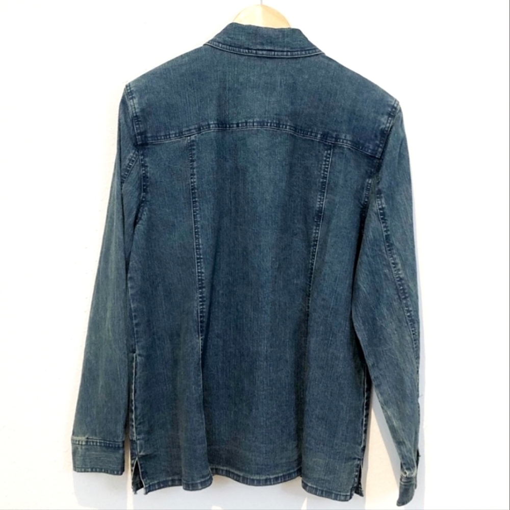 Alfred Dunner Denim Jean Jacket Floral Embroidery Rhinestones Size 12 - Picture 2 of 12
